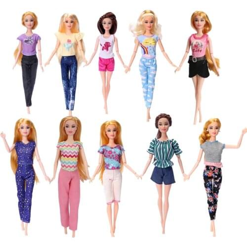 Fashion Doll Outfit for Barbie Doll Clothes Set Shirt Top Pants Trousers 1/6 BJD Dollhouse Accessory Toy for Children Collection
