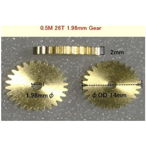 0.5 modulus 26 tooth 0.5M 26T copper gear Hole 1.98mm 2mm diameter