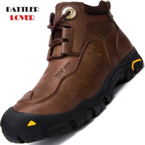 Brand Men Winter Boots Waterproof Genuine Leather Sneakers for Men High Quality Outdoor Male Hiking Boots Work Shoes