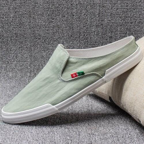 Man Summer Shoes 2021 New Canvas Shoes Mens Tide Joker Half Slippers Ice Silk Lazy And Pedal Leisure Heelless Tmall Sandals