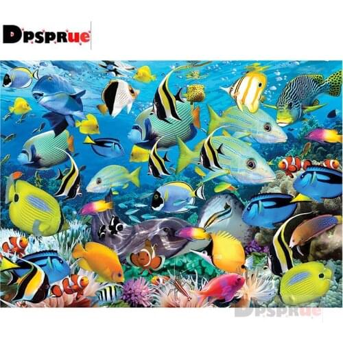 Dpsprue 5d Full DIY Square/Round Diamond Painting Cross Stitch seabed Fish 3d Round Embroidery Mosaic Home Decor Gift Dk09
