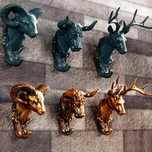 Retro Animals wall hook decor creative home accessories resin hooks art gold deer head robe hook home bar fashion adornment gift