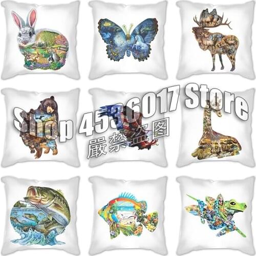 Cotton Linen Cushion Cover Frog Rabbit Deer Brown Bear Giraffe Fish Print Decorative Cushion Sofa Throw Pillows Case Home Decor