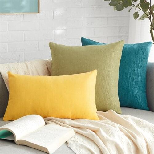 Chenille Pillowcase Solid Color Cushion Cover Room Decor Sofa Throw Pillow Case