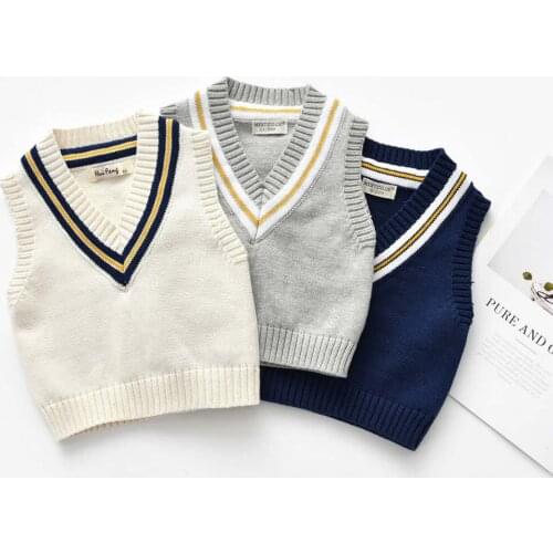 Autumn Childrens Vest Knitting Sweaters Thick Needle Sleeveless Pullover V-neck Underwaist Line Thread Trimming Kids Sweater