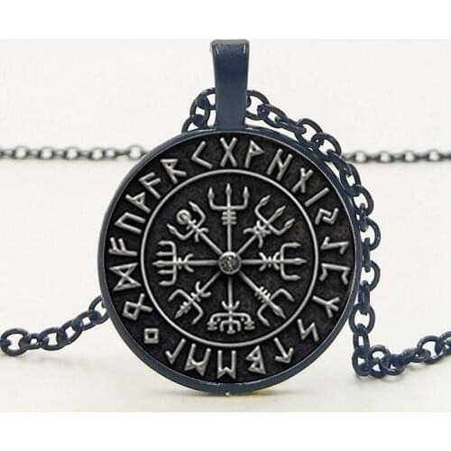 Statement / New Vegvisir Viking Compass Pendant Jewelry Glass Cabochon Necklace Men and Women Clothing Accessories