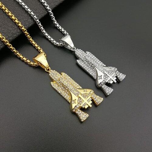 Necklaces Pendants Silver gold color Air Plane Aircraft Choker Stainless steel rhinestone Men Handmade Jewelry Dropshipping