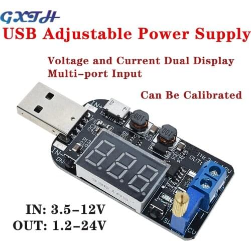 EQV With Current USB Micro USB 5V to 3.3V 9V 12V 18V 24V Adjustable Buck-Boost Power Supply Voltage Regulator Module LED Display