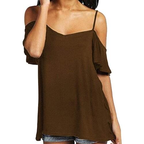 Sexy Women Leakage Shoulder T-shirt Slash Neck Short Sleeve Tops Loose Spaghetti Strap T-shirt Blouse Tunic Tops sexy fashion