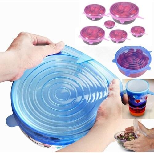 6 Pcs Silicone Stretch Lids Reusable Airtight Food Wrap Covers Keeping Fresh Seal Bowl Stretchy Wrap Cover Kitchen Cookware