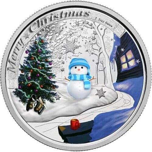 Christmas Souvenir Gifts Snow Man Silver Coin 999.9 Silver Plated Metal Coin Art Ornament Collectible Artwork for Gifts
