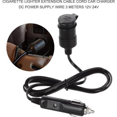 Cigarette Lighter Extension Cable Cord Car Charger DC Power Wire 3 Meters 12V 24V Adapter Socket Plug Male to Female Connector