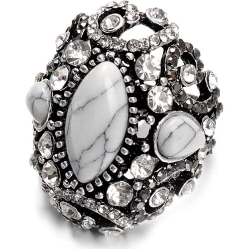 FYJS Unique Silver Plated White Howlite Stone Finger Ring with Rhinestone for Anniversary Gift Jewelry