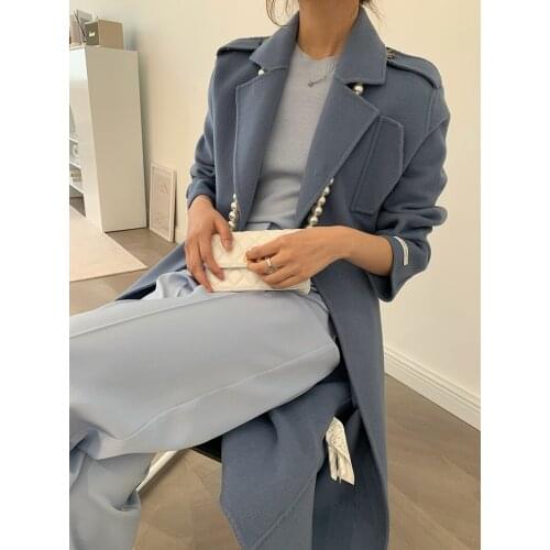 High-end custom suit tie tie mid-length double-sided cashmere coat woolen coat female Korean version 21 new