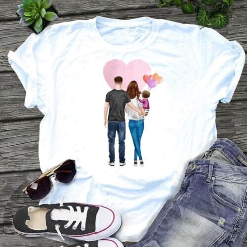 Women Love Heart 90s Graphic Family Love Mom Mother Cartoon Print Short Sleeve Kawaii Female Clothes Tops Tees Tshirt T-Shirt