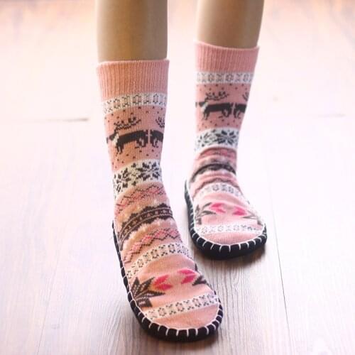 Ladys Christmas Wool Floor Socks Winter Home Non-Slip Thickened High Top Warm Soft Soles Shoes Socks