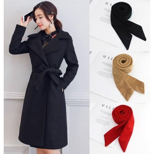 2021 Autumn/winter belt with round buckle ladies double-fabric coat decoration wide bow windcoat waist straps Black khaki