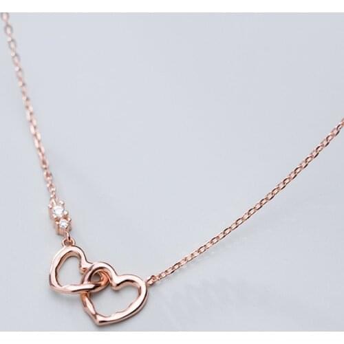 MloveAcc Authentic 925 Sterling Silver Elegant Double Heart Pendant Necklaces for Women Fine Jewelry Gift