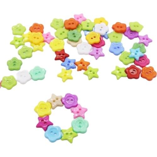 100 Pieces Mixed Stars Flowers Pattern Acrylic Buttons For Scrapbooking Sewing Craft Decorative 2 Holes 1.3CM