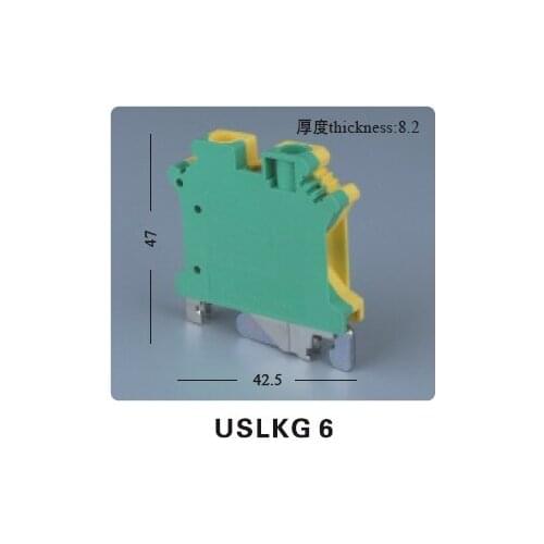 20 pieces /lot ,USLKG6 6mm square Series universal currency earthing terminal blocks/connection terminal yellow and green color