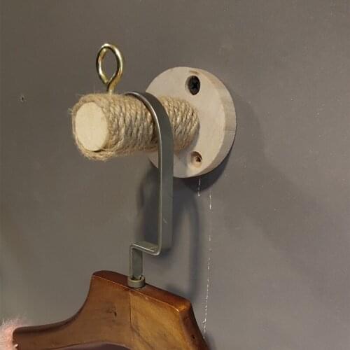 2021 New gold circle Clothing store hemp rope wooden hanger hook wall hanging single hook solid wood coat hook display stand