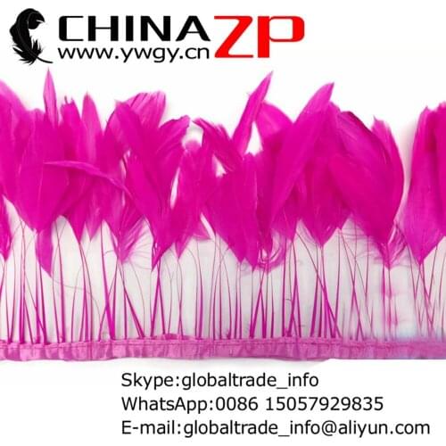 4-6 Inch Wholesale in CHINAZP Factory 10yards/lot Good Quality Dyed Fuchsia Stripped Rooster Coque Tail Feathers Trim