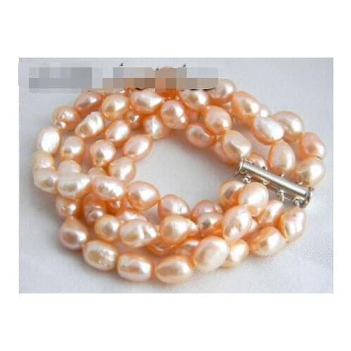 4Strands 8'' 9MM Pink Baroque Freshwater Pearl Bracelet