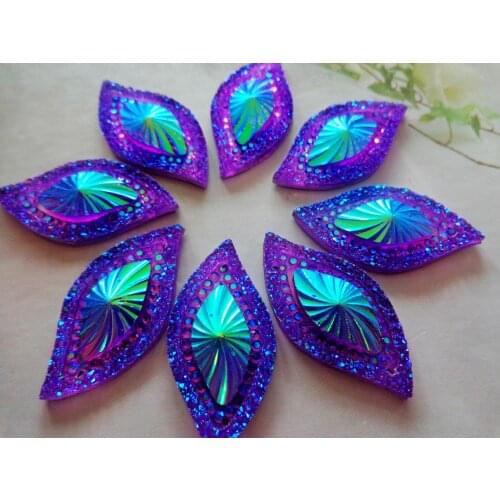 50pcs 15*30mm Navette shape crystal Sew On rhinestones Purple AB colour resin gem stones flatback strass