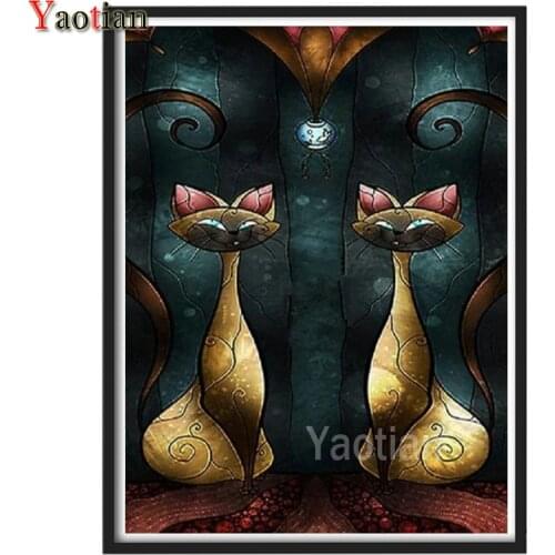 5d diy diamond painting full round drill 3d Cross stitch,Cartoon cat couple diamond mosaic Sets handmade diamond Embroidery Sale