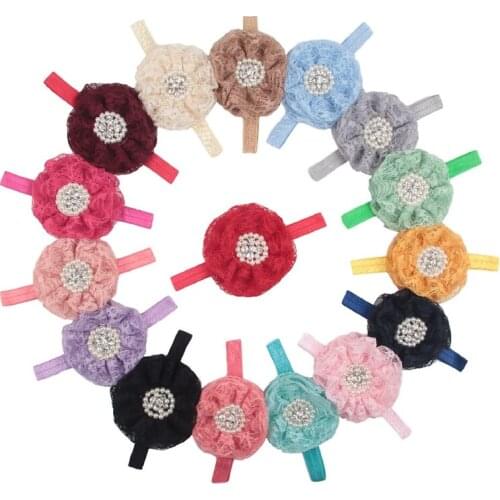Shining Rhinestone Lace Flower Baby Girls Headband Solid Color Elastic Hairband Newborn Headwear Accessories Kids Birthday Gifts