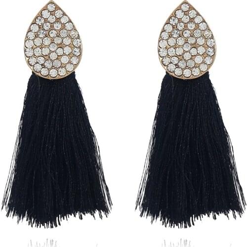 ZIVangela Bohemian Alloy Shiny Rhinestones Geometric Earrings Multi-color Silk Thread Tassel Woman Fashion Ball Earrings Jewrely