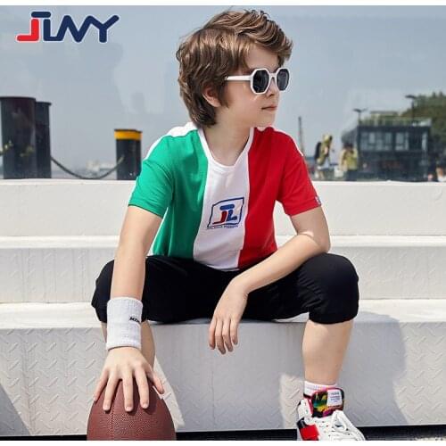 Childrens Clothing 2021 Summer New Teen Boys Fashion T-shirts Color Matching Print Korean Tops For Boy 5-10 Y Kids Casual Tees