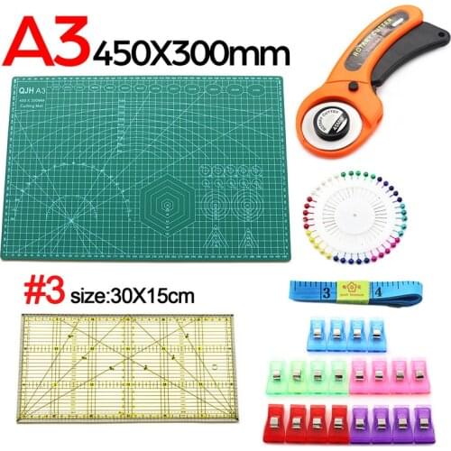 DIY Cutting Kit A3 Craft Mat Rotary Cutter Measurement Ruler Quilting Ruler Patchwork Clip Pins 6 Kinds Tailor Kit for Beginner