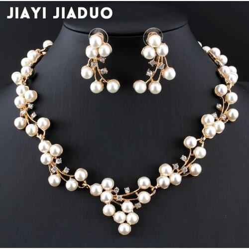 Jiayijiaduo Imitation Pearl wedding jewelry Necklaces For Women bridal african beads jewelry set crystal fashion jewelry set