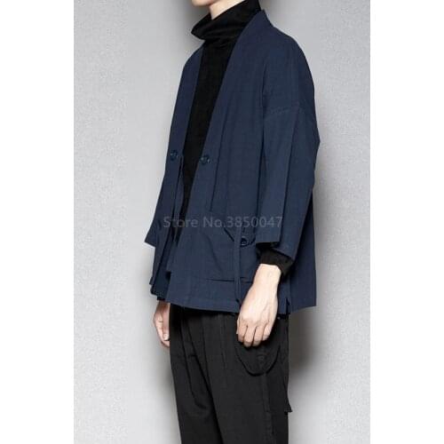 Loose Thin Cardigan Kimono Men Japanese Traditional Harajuku Loose Vintage Casual Solid Color Coat Fashion Samurai Streetwear