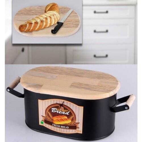 Bread Box With Bamboo Cutting Board Lid Storage Box Stainless Steel Bread Bin Holder Snack Box for Kitchen Containers Home Decor