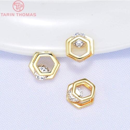6PCS 10x10MM 12x12MM 24K Gold Color Plated Brass Double Square with Zircon Beads High Quality DIY Jewelry Making Findings