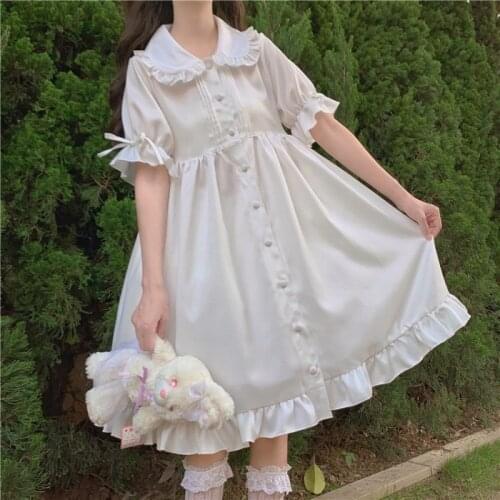 Lolita daily White Angel Japanese sweet retro vintage doll collar Kawaii girl gothic lolita op loli cos white dress