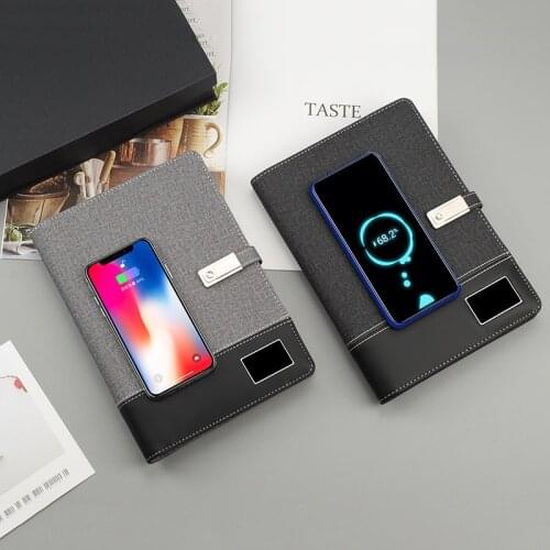 Fake leather PU multi-functional notebook customized LED luminous notebook charging treasure A5 charging notebook loose leaf