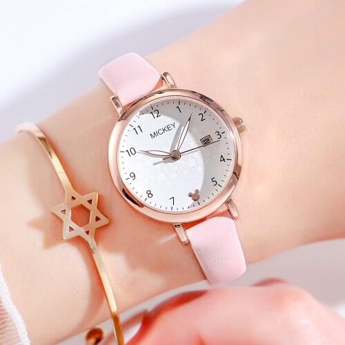 DISNEY Lady Trendy Women Leather Strap Wristwatch Womens Watches Fashion Casual Japan Quartz Watch Luxury Famous Student Clocks
