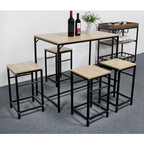 4 Dining Chairs And Table Set Environmentally Paint Steel Pipe Bar Set Drinking Table Set Simple Leisure Kitchen Furniture HWC