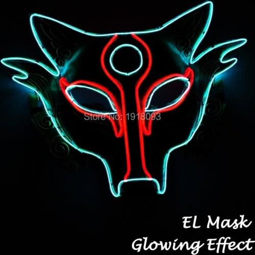 New arrival EL mask EL wire glowing mask For Novelty Lighting holiday party and Masquerade Delicate fox Luminous mask