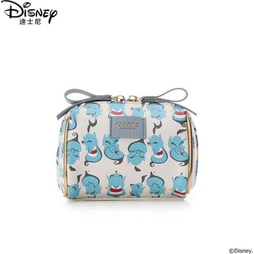 Disney Cartoon Ladies Cosmetic Bag Aladdin Large Capacity Cosmetic Storage Box PU Zipper Lipstick Storage Cute Cosmetic Bag