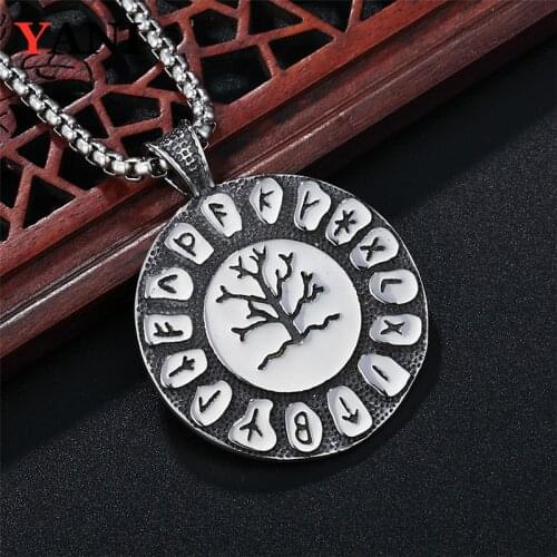 [316L Stainless Steel] Retro Tree of Life Letter Round Brand Mens and Womens Pendant Necklace