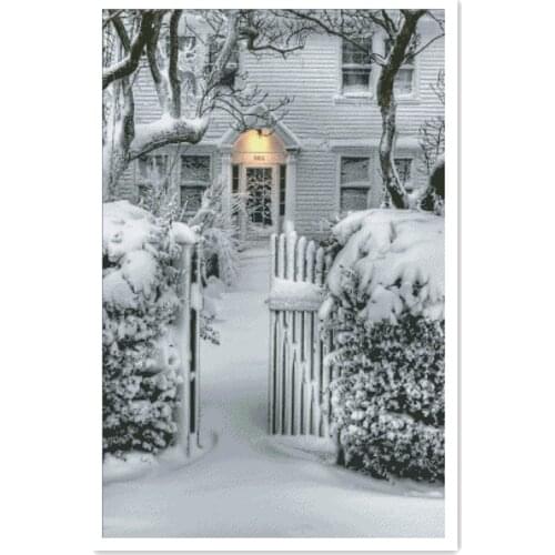 Snow-covered courtyard cross stitch package winter house 18ct 14ct 11ct cloth cotton thread embroidery DIY handmade needlework