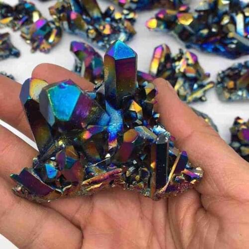 Natural Crystal Electroplating Colorful Rainbow Cluster Ornaments Original Stone Craft Decoration Mineral Specimen Gift