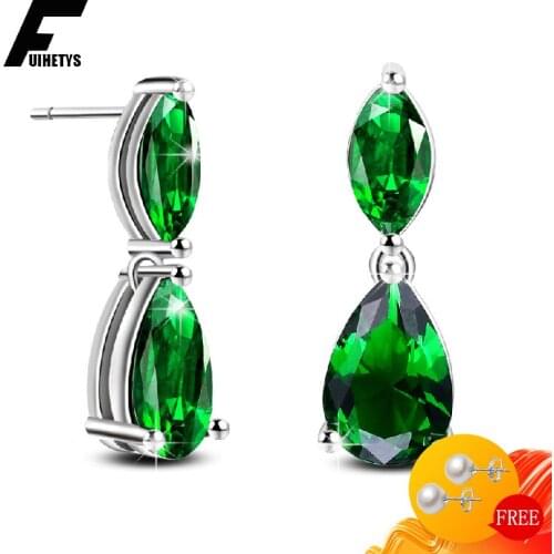 Trendy Earrings 925 Silver Jewelry Water Drop Shape Emerald Gemstone Earring for Women Wedding Engagement Accessories Wholesale