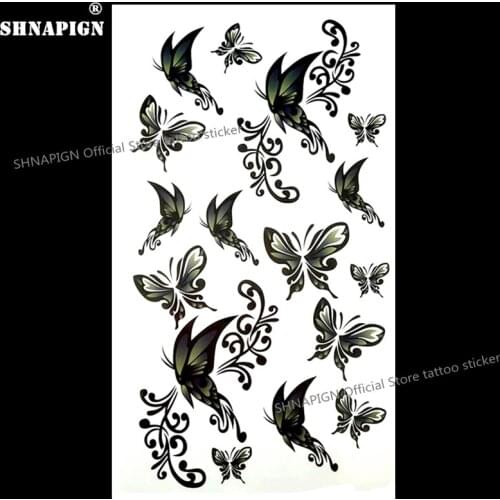 SHNAPIGN Black Butterfly Temporary Tattoo Body Art Arm Flash Tattoo Stickers 17*10cm Waterproof Fake Henna Painless Sticker