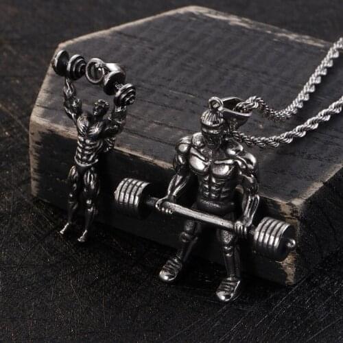 Athletic mens pendant muscular trendy man fitness dumbbell necklace accessories