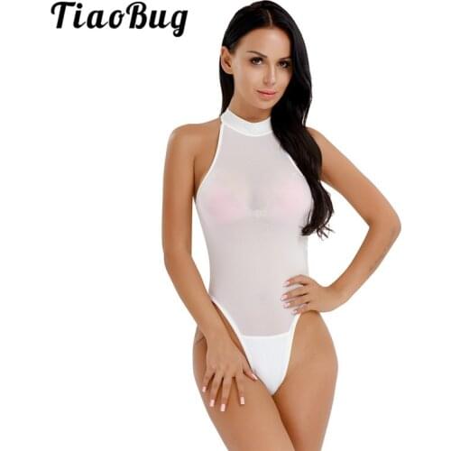 TiaoBug Women One-piece Lingerie Sleeveless High Cut Crotchless Transparent Hot Sexy Bodysuit Adult Open Crotch Erotic Teddies